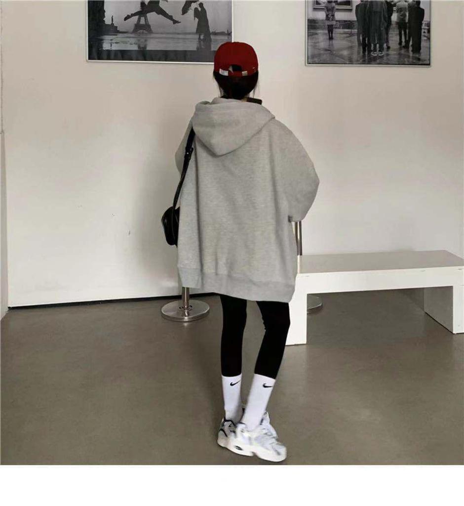Новая серая толстовка с капюшоном и застежкой-молнией для женщин – Весенняя мода
