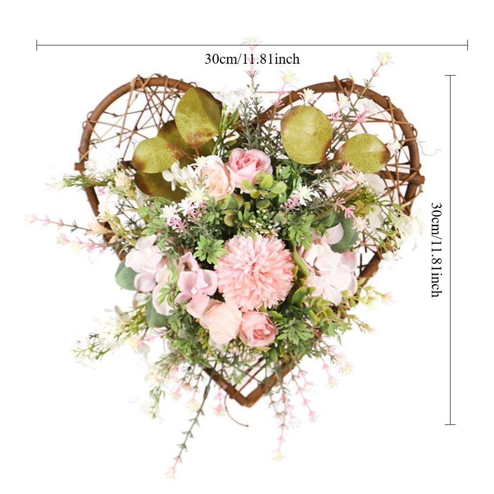 Heart Shaped Wreath Artificial Flowers Garland Easter Themed Wreath Spring Summer Wreath for Valentine's Day Mother's Day Home Door Decorations