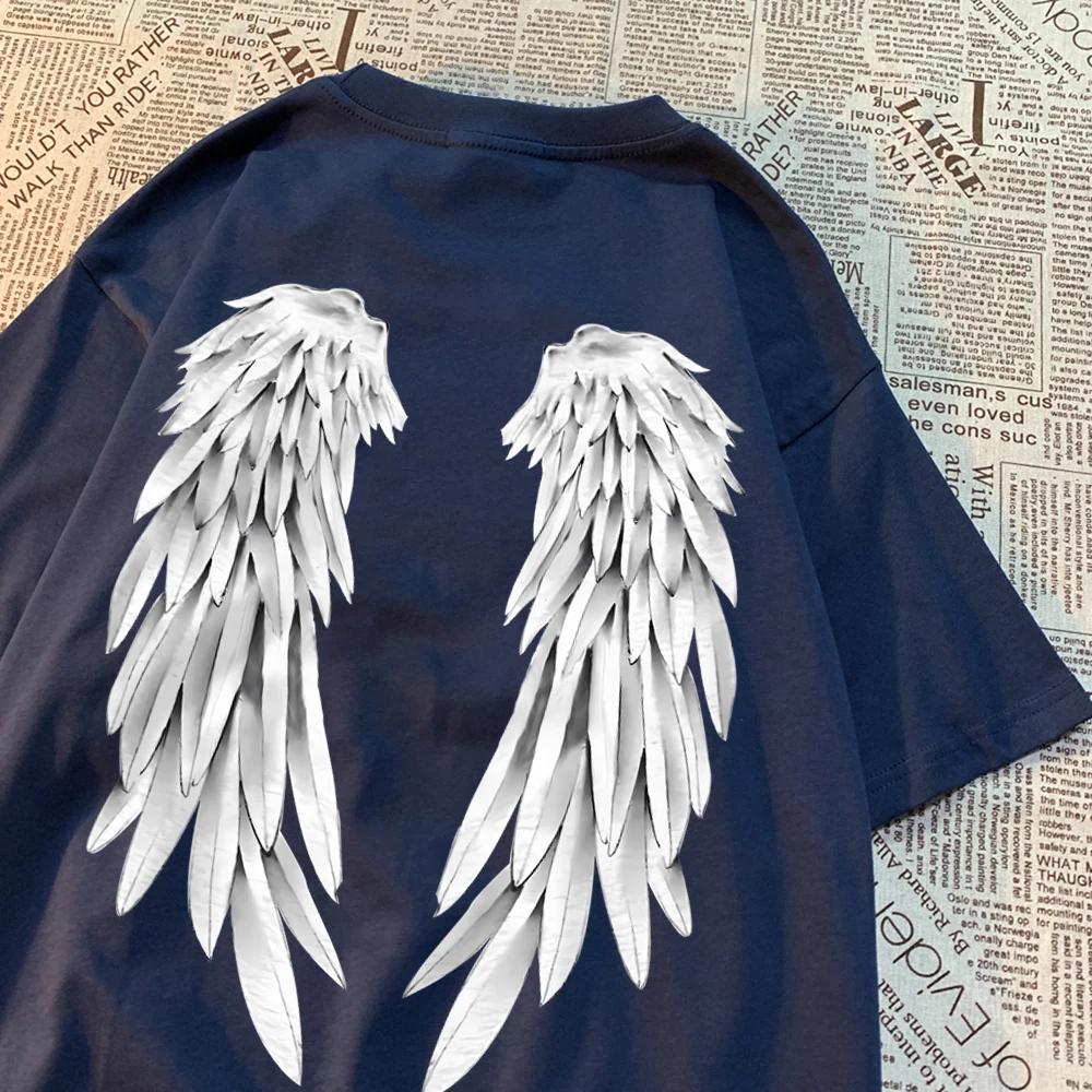Футболка с рисунком «Крылья ангела» для мужчин и женщин, качественные футболки в стиле хип-хоп, креативные топы с круглым вырезом, футболки с индивидуальным дизайном