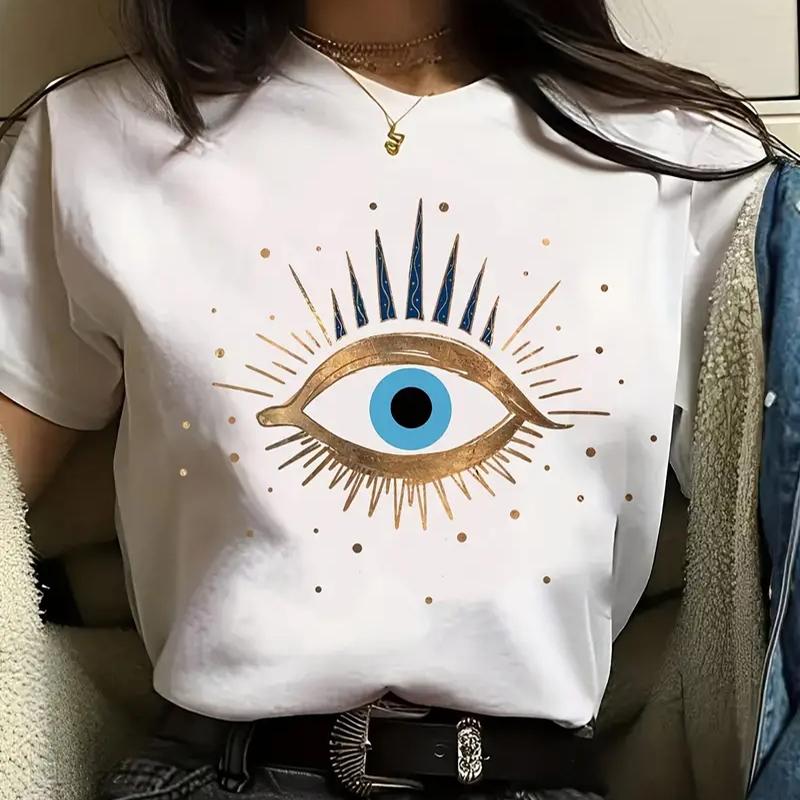Женская летняя футболка с принтом Golden Eyes, футболки с коротким рукавом, повседневные топы с принтом