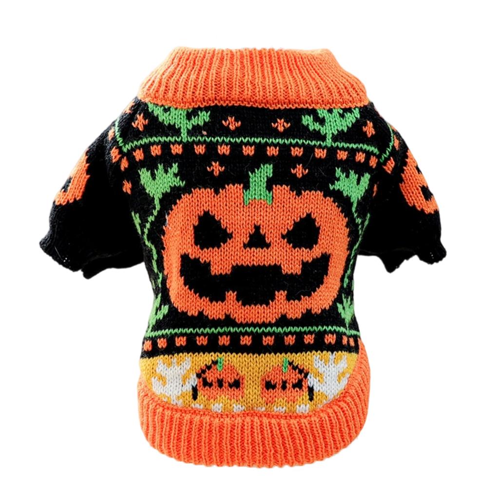 Halloween Theme Pet Sweater For Small Dog and Cats With Elastic Neck Warm Winter Knitwear Outfit Festival Cerebration