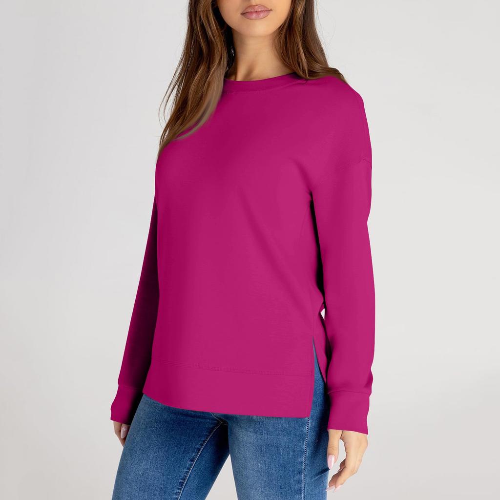 Женский повседневный модный однотонный свитер с круглым вырезом и длинными рукавами