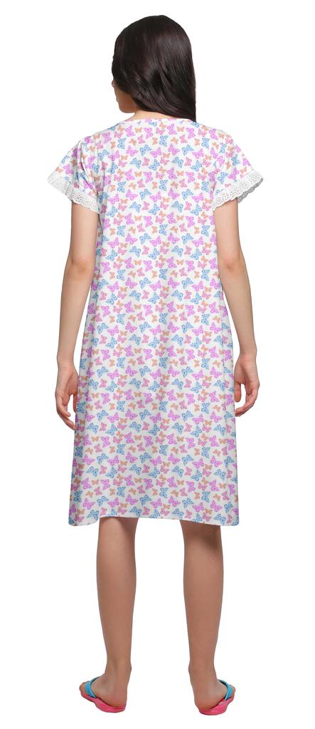 Moomaya Женская ночная рубашка с короткими рукавами и хлопковой кружевной каймой с принтом