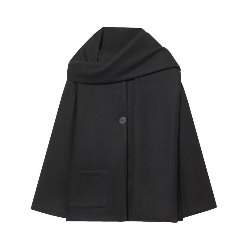 Womens Wool Blend Long Sleeve Coat With Scarf Collar Regular Fit Winter 2026 Oversized Outerwear