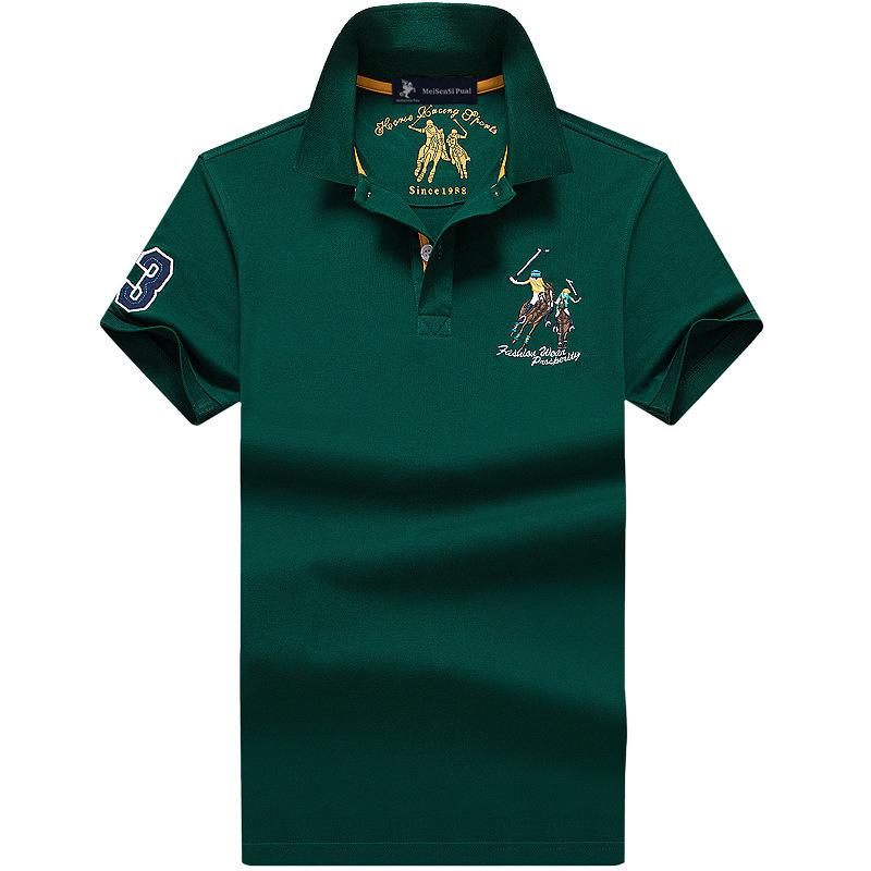 TrendHub Мужская футболка поло Хлопок Повседневная Вышивка Футболка поло Однотонная Короткий рукав Отложной воротник Рубашка на пуговицах Деловая Мода Дизайнерская Мужская