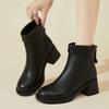 Leather Small Short Boots Women's Shoes New Thick Heel Thin Boots Ankle Boots Autumn and Winter Velvet Fashion Boots