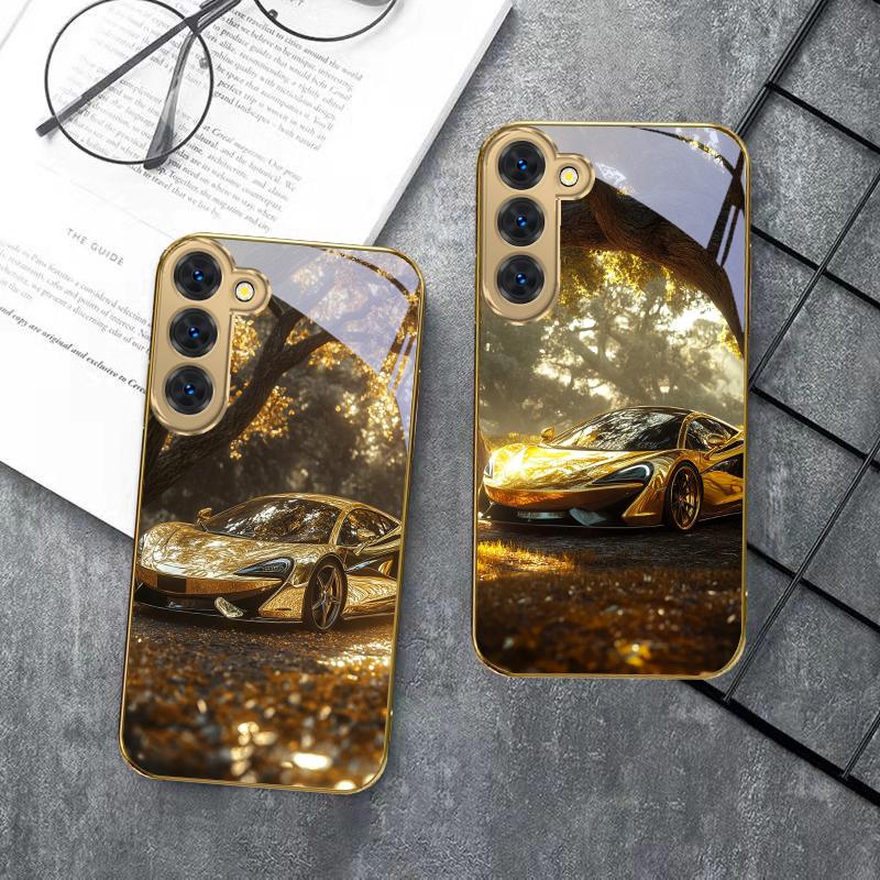 Золотой роскошный спортивный автомобиль Для Samsung Galaxy S26 S20 FE S21 S22 S23 Plus S24 Ultra S25Ultra S21+ S22Plus Золотой стеклянный чехол для телефона