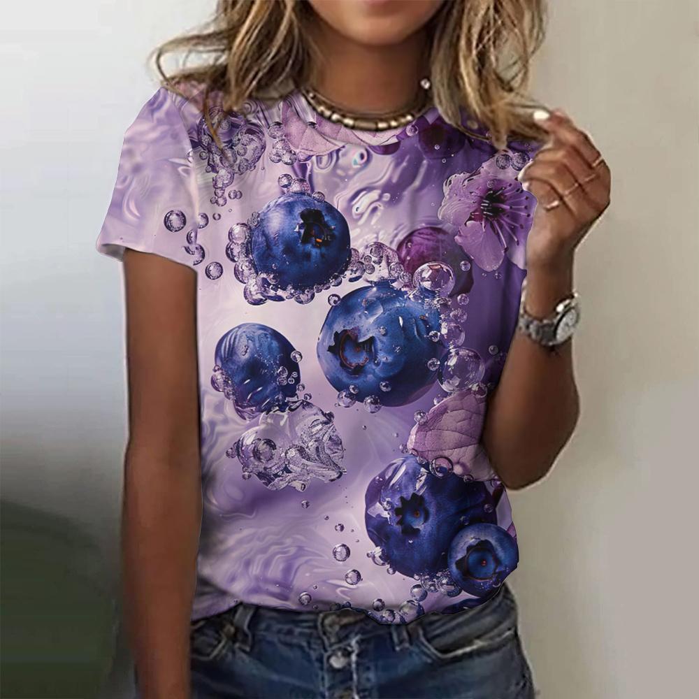 Модная летняя футболка для женщин с принтом 3D клубники, повседневная свободная футболка большого размера с коротким рукавом и круглым вырезом, эстетическая одежда