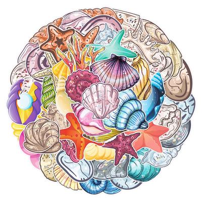 50 Наклеек с Граффити в Виде Ракушек для Чемодана, Автомобиля, Ноутбука, Скейтборда, Мобильного Телефона, Водонепроницаемые Декоративные Наклейки
