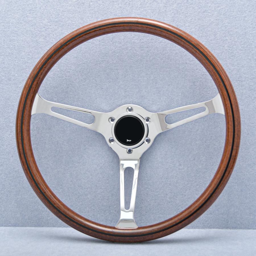15Inch Imitation Wood Sport Steering Wheel Chrome Spoke Universal Modified Deep Corn Classic Wooden Steering Wheel for Racing