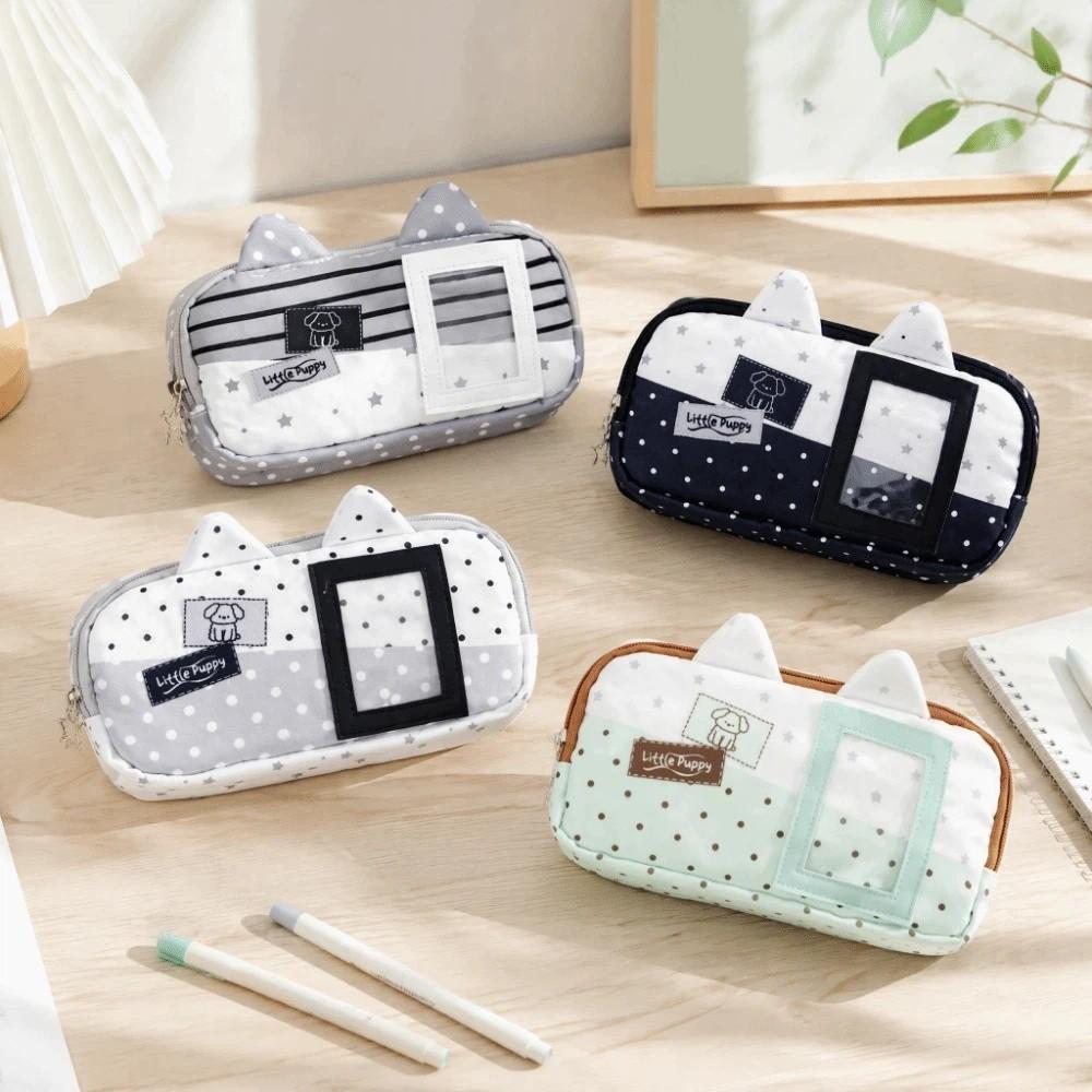 Desktop Storage Korean Style Cat Ears Pen Bag Pencil Pouch Y2K Star Stripe Stationery Bag Student