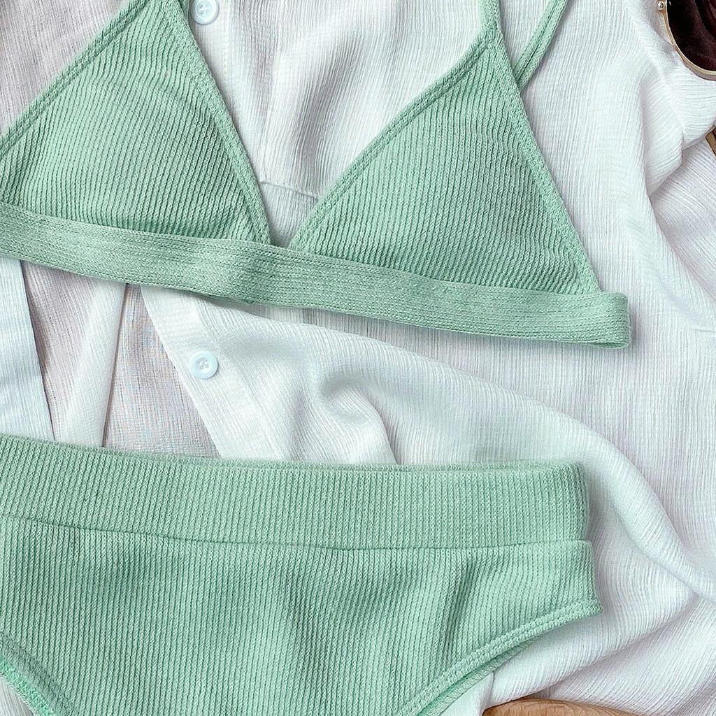 Women's Swimsuit Sexy Solid Color Bikini Split Triangle Swimsuit Multicolor