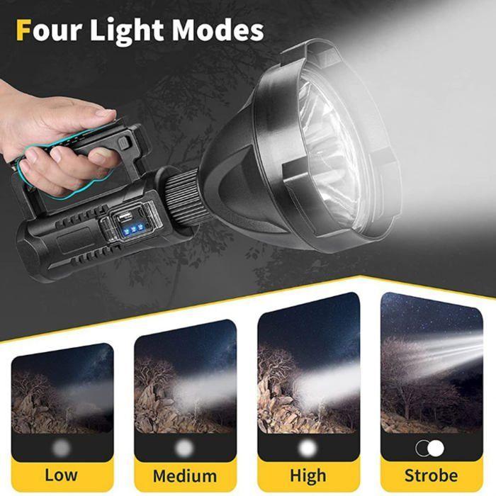 Lampe torche rechargeable 200000 lumens - IPX44, batterie grande capacité, tête rotative