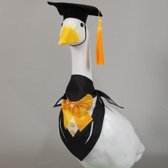 1 комплект нарядов для выпускного в виде гуся из газона, черная шляпа бакалавра, галстук-бабочка, украшение для статуи гуся для двора, нарядная одежда, аксессуары для костюмов