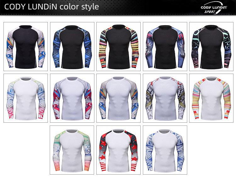 Мужская компрессионная футболка для бега с длинным рукавом и принтом, влагоотводящая, A038