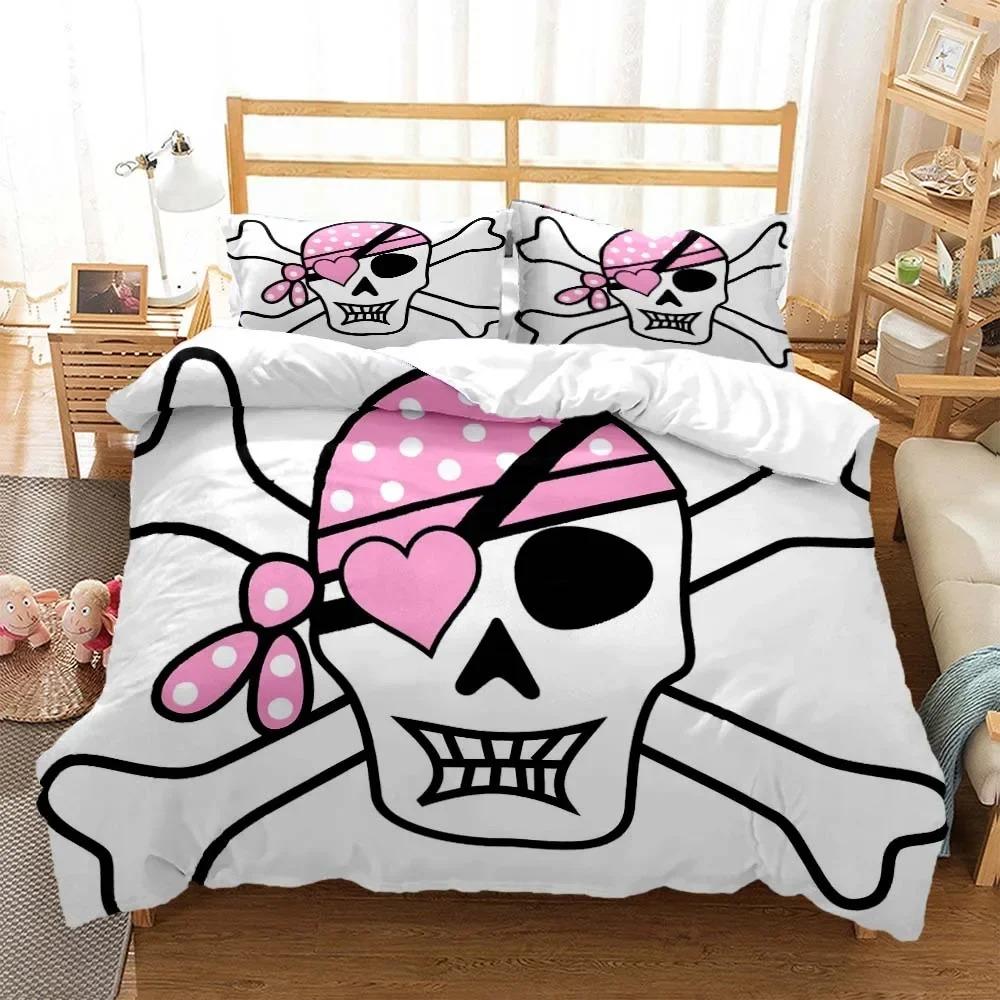 Персонализированный цифровой принт с черепом, полиэстеровое постельное белье для мальчиков и девочек, три предмета, удобное, мягкое, подарок для пары
