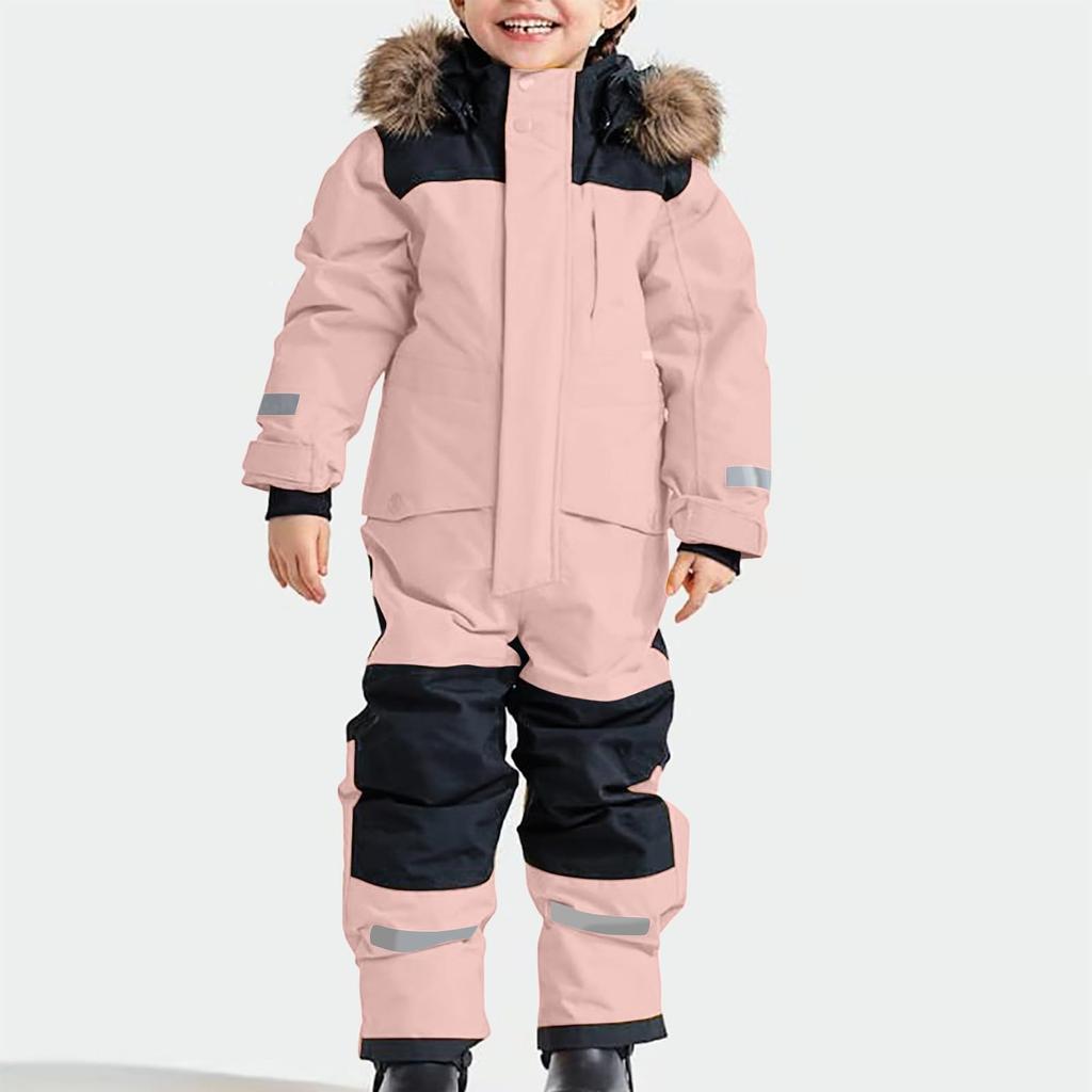 Children's Fashion Outdoor Waterproof Fleece-Lined Thickened Warm Boys' And Girls' One-Piece Ski Suit
