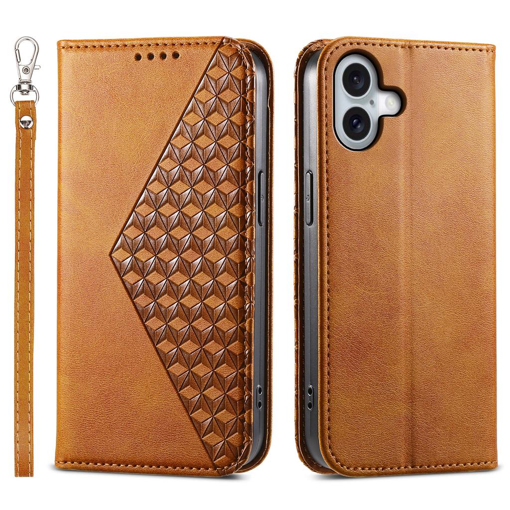 For iPhone 17 Case Calf Texture PU Leather Wallet Phone Cover with Wrist Strap