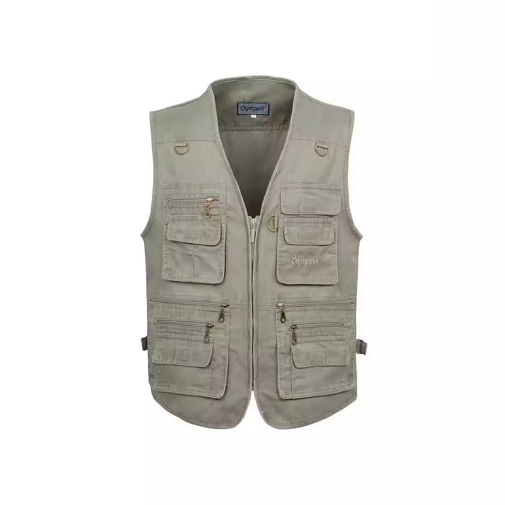 Мужской рабочий жилет без рукавов с множеством карманов, повседневный жилет в стиле милитари бежевого, хаки, темно-серого, темно-синего цвета, размеры XL-10XL