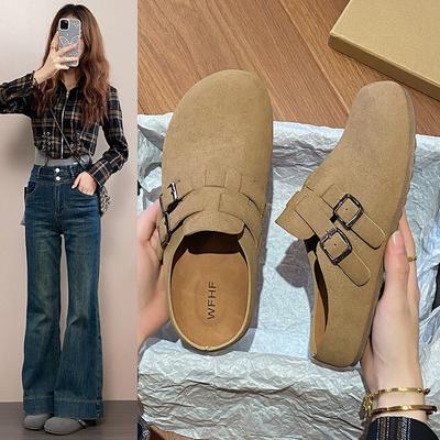 Четыре сезона Универсальная Ретро Женская Верхняя одежда Внутреннее увеличение высоты Баотоу Полушлепанцы на одной педали Повседневные Беременные Крутые тапочки