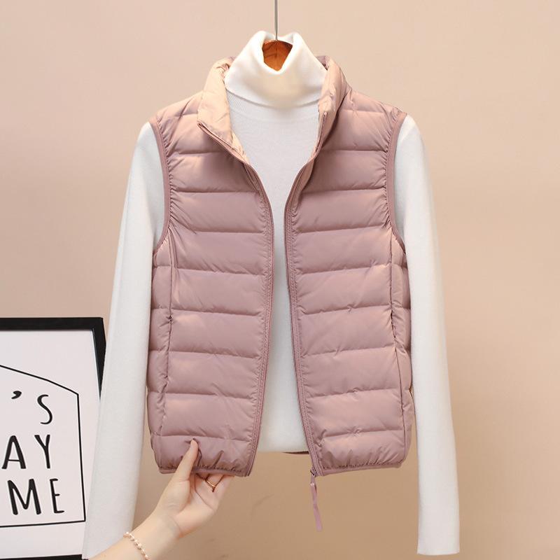 Новый жилет легкий пуховый жилет женский большого размера воротник-стойка тонкая бесшовная интегрированная легкая куртка пуховик подкладка
