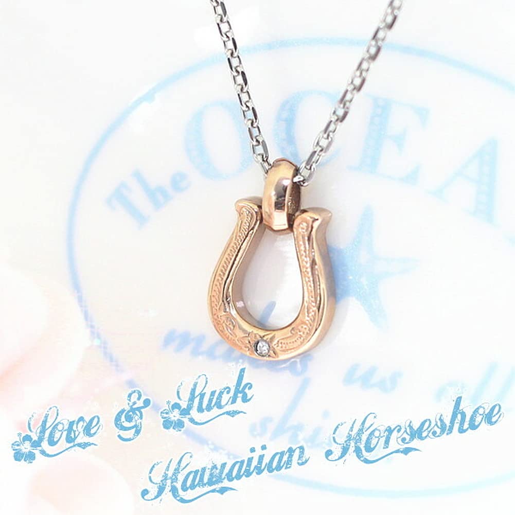 [Sepia] Special Edition Hawaiian Horseshoe Natural Diamond Stainless Steel Necklace (Pink Gold) for Women, Suitable for Allergy-Friendly