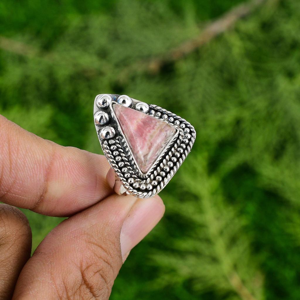 Sterling Silver Natural Rhodochrosite Statement Birthday Wife Engagement Ring