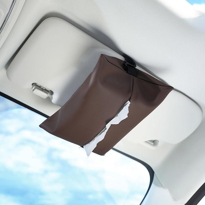 PU Leather Car Tissue Box Cover Sun Visor Seat Back Hanging Type Car Tissue Box Armrest Towel Tissue Storage