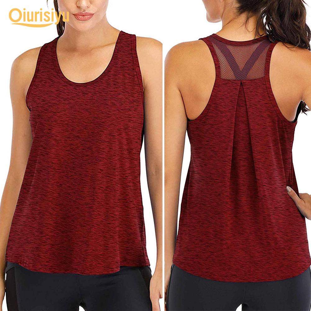 Women Solid Color O Neck Sleeveless Quick Dry Raceback Vest