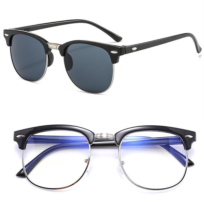 Classic Sunglasses Retro Rice Nail Half Frame Sunglasses Fashion Color Film Reflective Glasses Flat Glasses