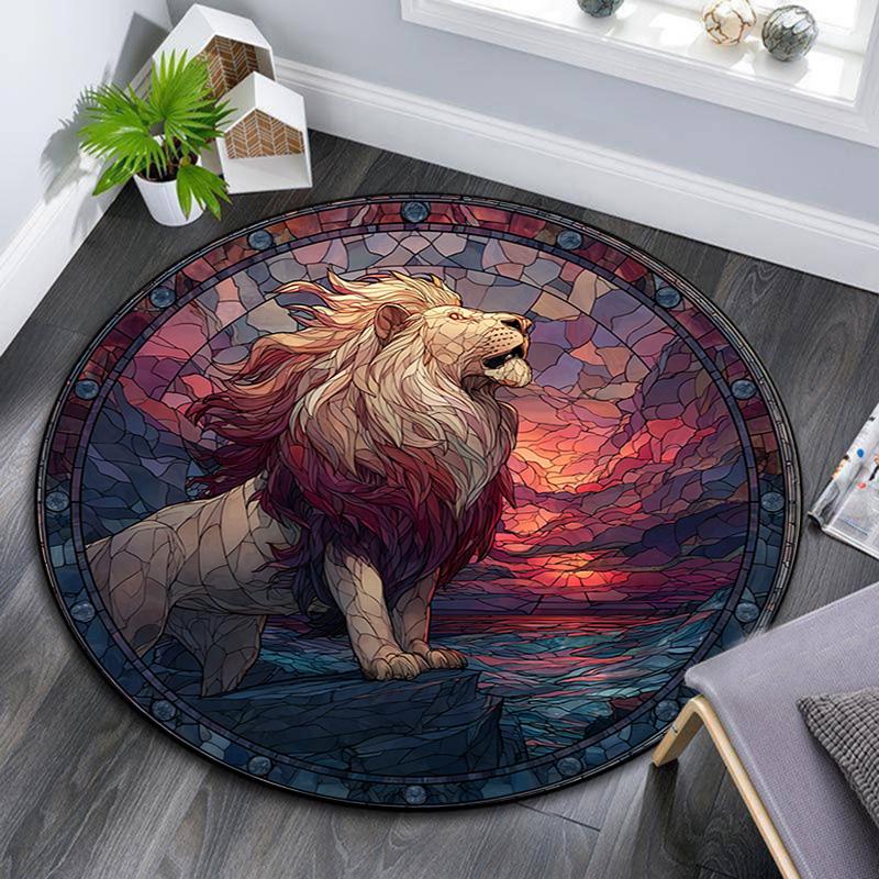 Lion Artwork Round Area Rug,Carpet Rug for Living Room Bedroom Sofa Playroom Decor,Non-slip Floor Mat