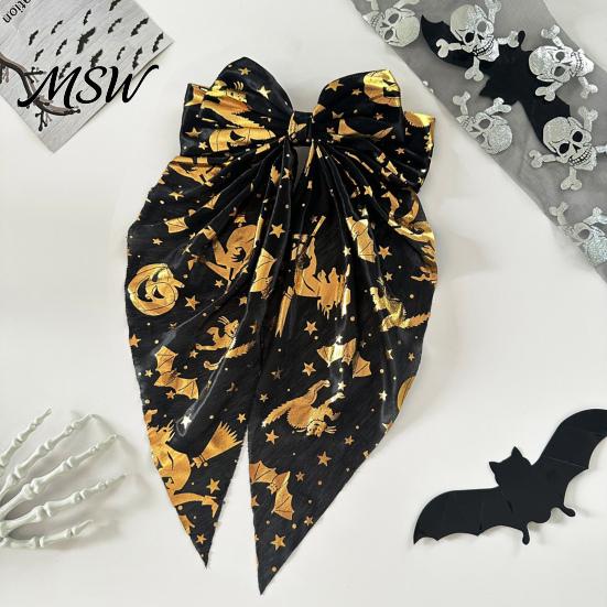 Bat Hair Accessories Halloween Silky Satin Bows, Big Ribbon Bow Clips, Oversized Cute Decor Long Tail Barrettes, for Women Girls Holiday Bows