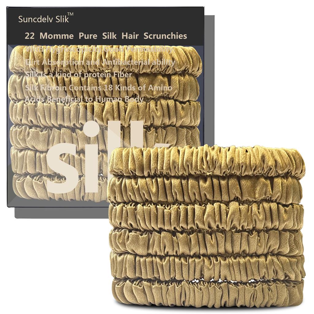 6PCS 100% Pure Mulberry Silk Hair Scrunchie Handmade Hairbands Women Girl Hair Accessories Pure Color Natural HairTies Box