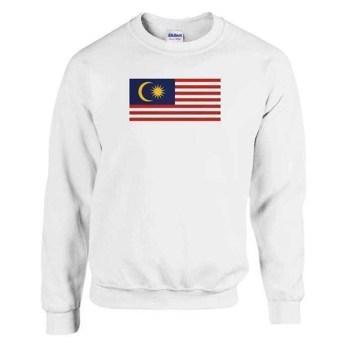 Sweat-shirt - PIXELFORMA - Drapeau de la Malaisie - Blanc - Manches longues - Col classique