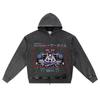 DTG Print Knitted Denim Zip-Up Hoodie Osaka Racer Brother Print Zipper Hoodies  