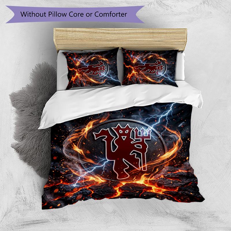 Manchester United Pattern Printed 3PCS Bedding Set Soft Skin-Friendly Washable Duvet Cover & Pillowcases Set All Season Bedroom