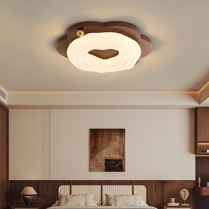 Chinese-Style Walnut Bedroom Ceiling Light: Smart Pumpkin Design, Super Bright, Eye-Protecting Fixture