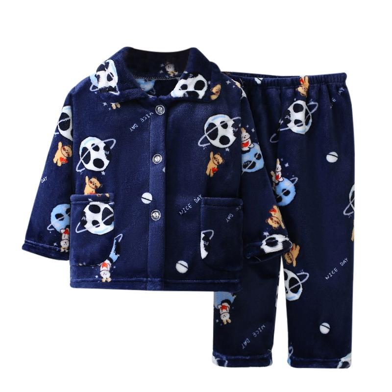 Детский фланелевой пижамный комплект, домашняя одежда, утепленный пижамный комплект, одежда для сна