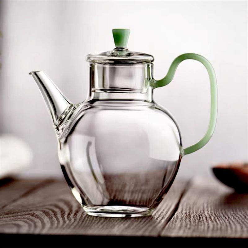 Чайник из боросиликатного стекла 210 мл, термостойкий, чайная утварь, набор для заваривания чая в стиле кунг-фу с фруктами и цветами