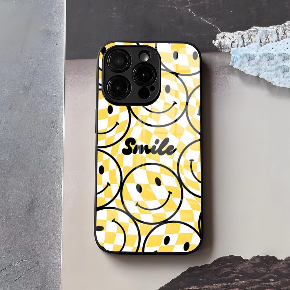 Аниме Чехол для телефона с улыбкой для IPhone 17 Air 16 E Pro Max 15 14 13 Mini 12 Pro 11 Max Plus Черный Стеклянный Чехол