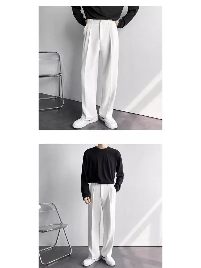 Men's Spring Light Luxury Black Wide-Leg Casual Trousers