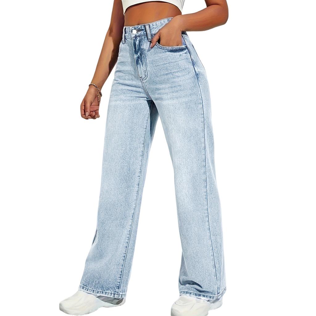 Women's High Waist Washed Women's Jeans Fashionable Versatile Straight Leg Pants