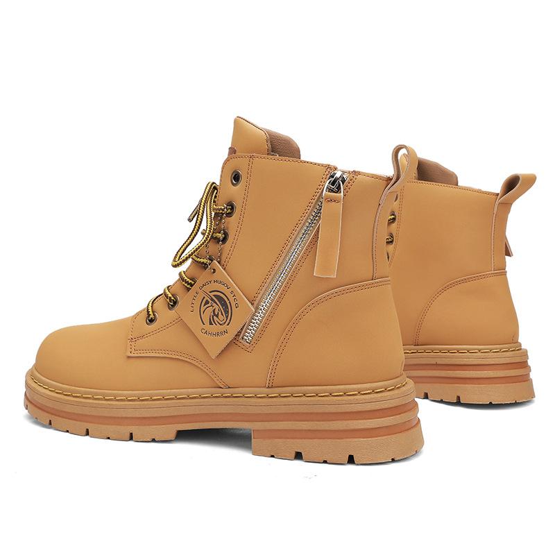 Rhubarb boots new autumn and winter British style high-top boots cotton tooling short boots fluff zipper Martin boots men