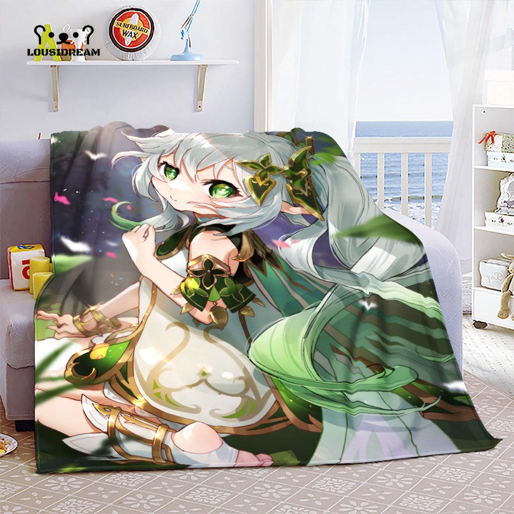 Genshin Impact Nahida Throw Blanket Flannel Soft Kawaii Cute Cartoon Nahida Genshin Autumn Anime Breathable Bedding Travel Throw