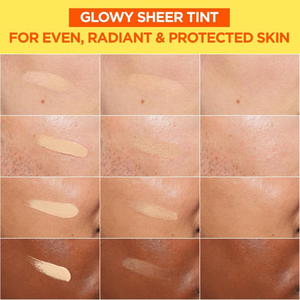 Garnier Витамин С Ежедневный осветляющий флюид с УФ-защитой Sheer Glow, SPF50+, Предотвращает + Корректирует повреждения от солнца + Выравнивает тон кожи, Для лица и шеи, Для всех типов кожи