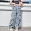 Girls Cargo Pants Autumn New Fashion Loose Teens Kids Wide Leg Jeans Casual All-match Big Pockets Design 10 12 14 Years Tousers