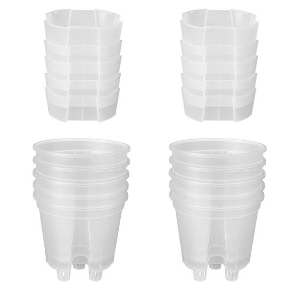 6 Inch Transparent Plastic Garden Pots Self Watering , 5 Pack Plastic Nursery Plant Pots with Deep Reservior