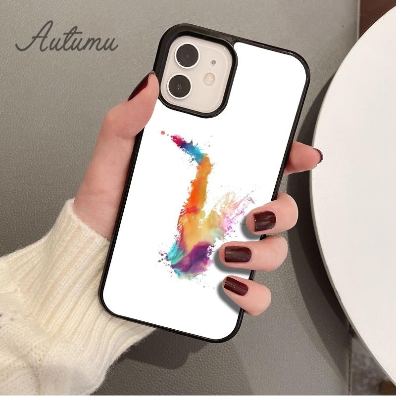 Чехол для телефона Saxophone Watercolor Art для iPhone 11 12 13 14 Pro Max mini X XR XS SE 2020 6S 7 8 Plus Samsung Galaxy S21 S22