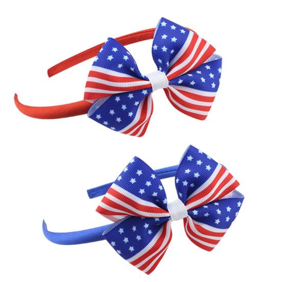 Повязка на голову с американским флагом, День независимости, 4 июля, красный, белый, синий, с бантом, декор, обруч для волос для девочек, аксессуары для волос