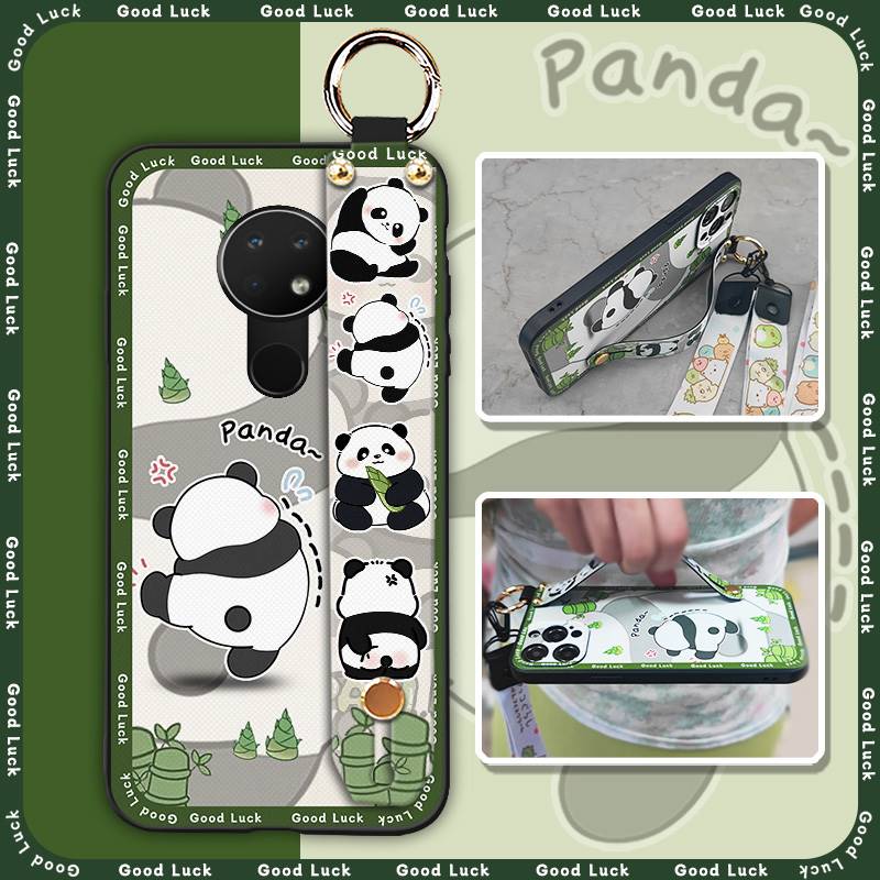 Wrist Strap Durable Phone Case For Nokia 6.2/7.2 Cartoon Fashion Design Waterproof Shockproof Panda Wristband Anti-dust